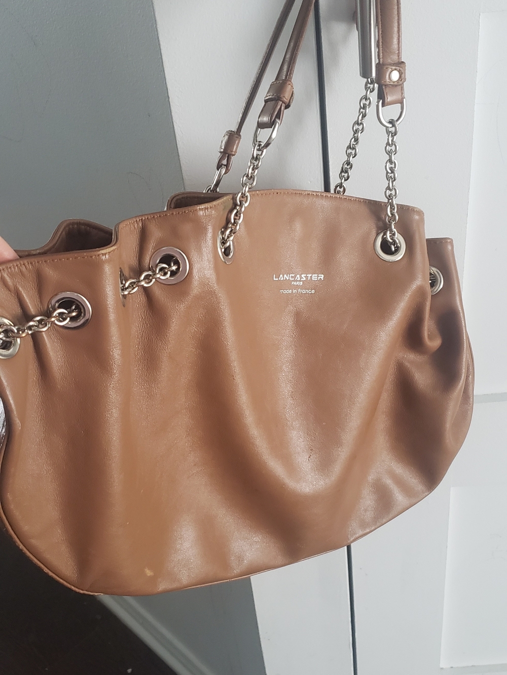 Lancaster Brown Leather Chain-Handle Shoulder Bag